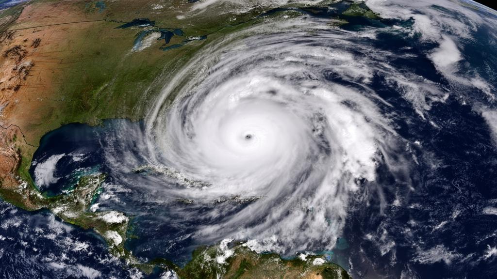 Satelitarne zdjęcie potężnego huraganu Katrina wirującego nad Zatoką Meksykańską w sierpniu 2005 roku.