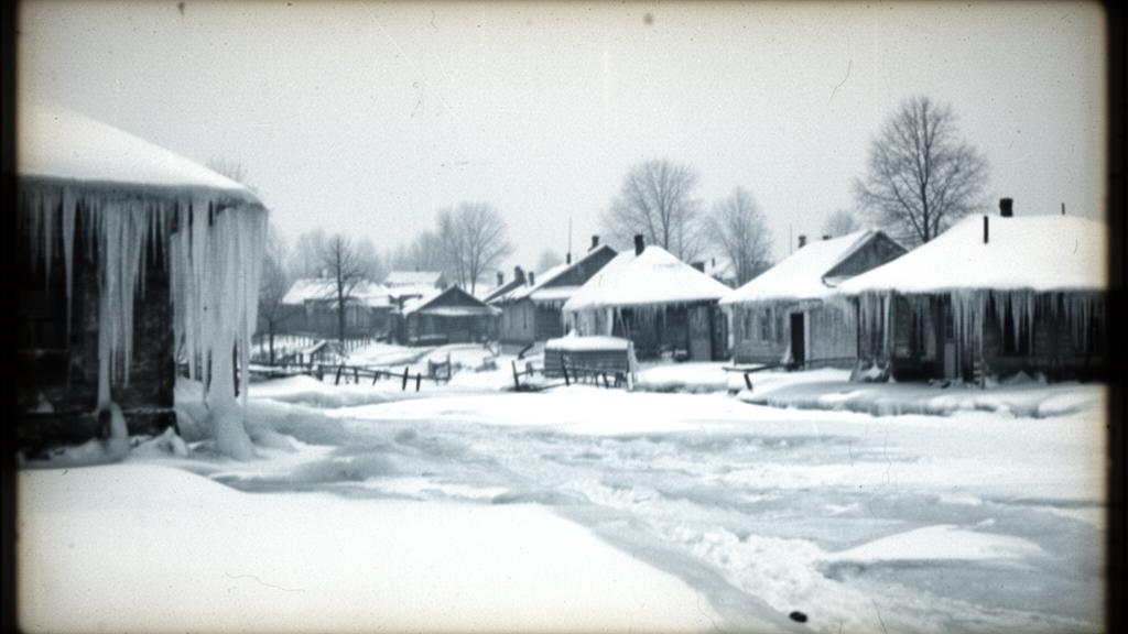 Historyczne zdjęcie zasypanych pociągów i ogromnych zasp śnieżnych w Polsce podczas zimy 1963 roku.