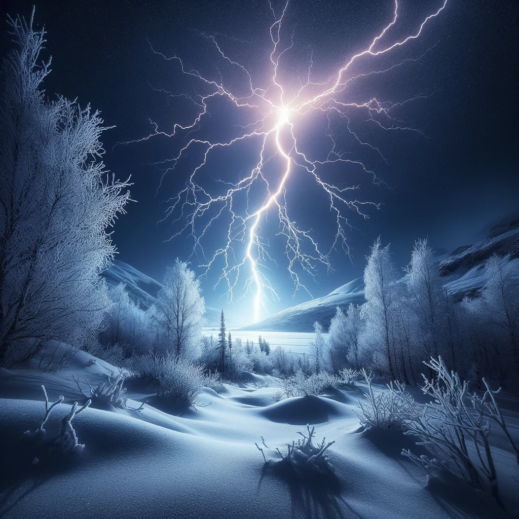 błyskawica w śniegu błyskawica w śniegu